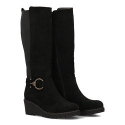Botas de cuña y caña alta hebilla de mujer color negro YZ25-11