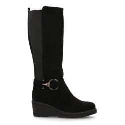 Botas de cuña y caña alta hebilla de mujer color negro YZ25-11