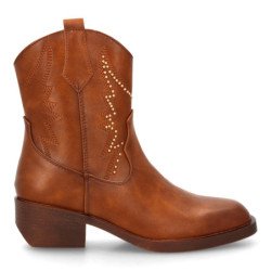 Botines cowboy tachuelas tacón bajo de mujer color camel YZ25-14