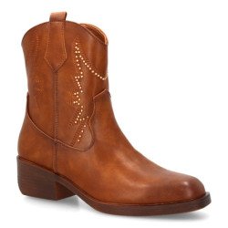 Botines cowboy tachuelas tacón bajo de mujer color camel YZ25-14