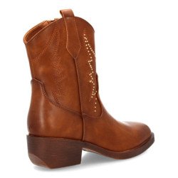 Botines cowboy tachuelas tacón bajo de mujer color camel YZ25-14