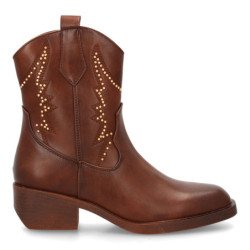 Botines cowboy tachuelas tacón bajo de mujer color marron YZ25-14