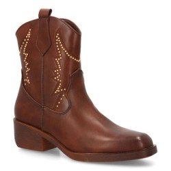 Botines cowboy tachuelas tacón bajo de mujer color marron YZ25-14