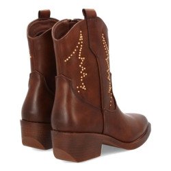 Botines cowboy tachuelas tacón bajo de mujer color marron YZ25-14