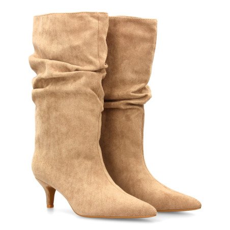 Botas caña arrugada tacón fino de mujer color kaki 2513A