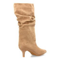 Botas caña arrugada tacón fino de mujer color kaki 2513A