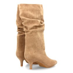 Botas caña arrugada tacón fino de mujer color kaki 2513A