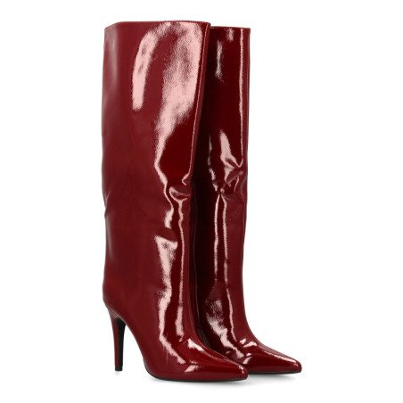 Botas efecto charol tacón aguja para mujer color burdeos 2528A