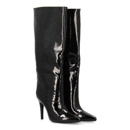 Botas efecto charol tacón aguja para mujer color negro 2528A