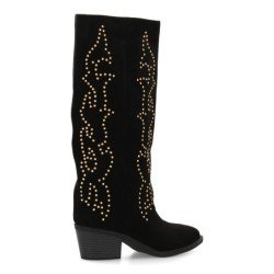 Botas altas camperas bordadas para mujer color negro 4022