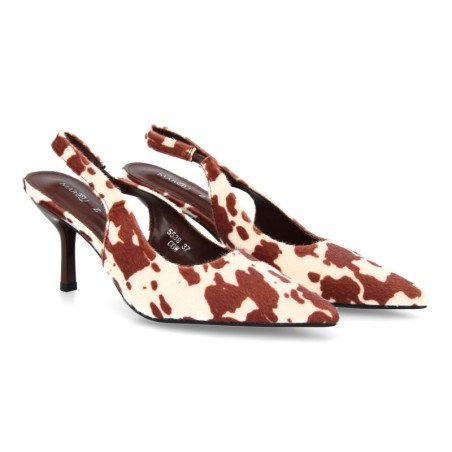 Zapatos elegantes estampado animal tacón fino de mujer color cuero 5538