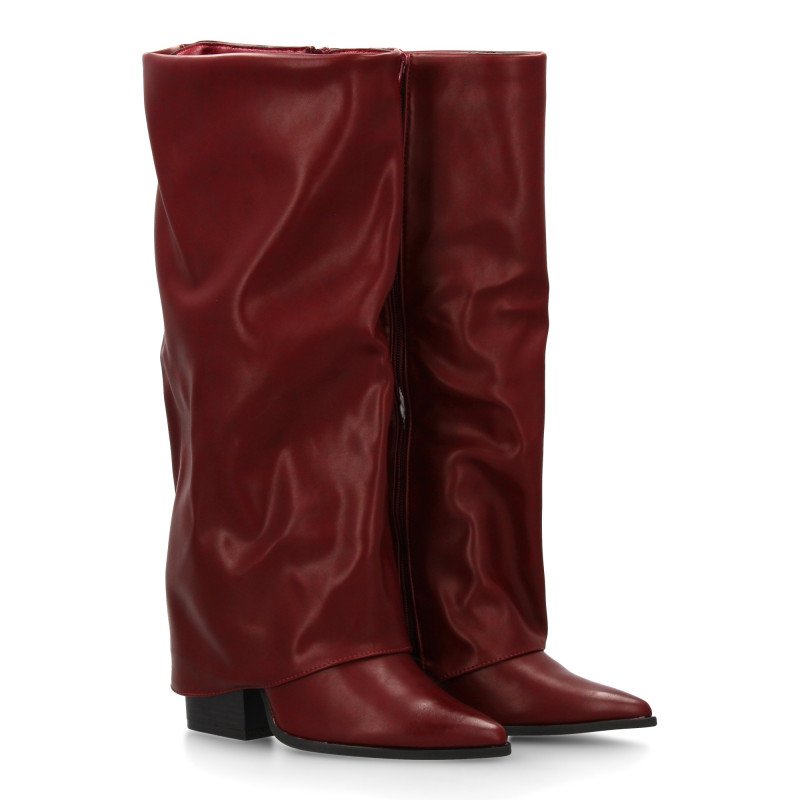 Botas altas caña arrugada de mujer color burdeos 7653A