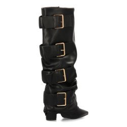 Botas altas caña arrugada y hebillas de mujer color negro 7677A