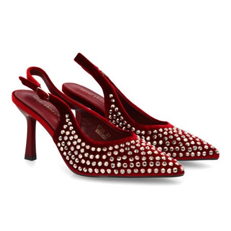 Zapatos elegantes de salón efecto brillante de mujer color burdeos 9729