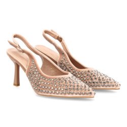 Zapatos elegantes de salón efecto brillante de mujer color kaki 9729