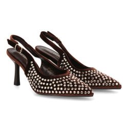 Zapatos elegantes de salón efecto brillante de mujer color marron 9729