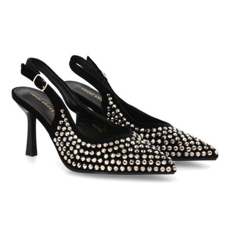 Zapatos elegantes de salón efecto brillante de mujer color negro 9729