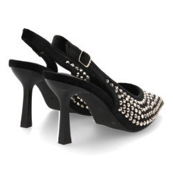 Zapatos elegantes de salón efecto brillante de mujer color negro 9729