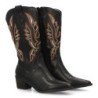 Botas camperas tacón medio caña alta bordada mujer color negro YG870