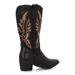 Botas camperas tacón medio caña alta bordada mujer color negro YG870
