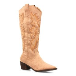 Botas camperas tacón medio caña alta bordada mujer color kaki YG876