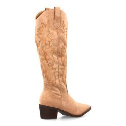Botas camperas tacón medio caña alta bordada mujer color kaki YG876