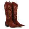 Botas camperas tacón medio caña alta bordada mujer color marron YG876