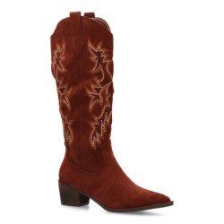 Botas camperas tacón medio caña alta bordada mujer color marron YG876