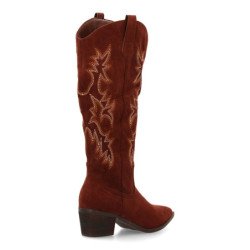 Botas camperas tacón medio caña alta bordada mujer color marron YG876