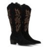 Botas camperas tacón medio caña alta bordada mujer color negro YG876