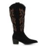 Botas camperas tacón medio caña alta bordada mujer color negro YG876