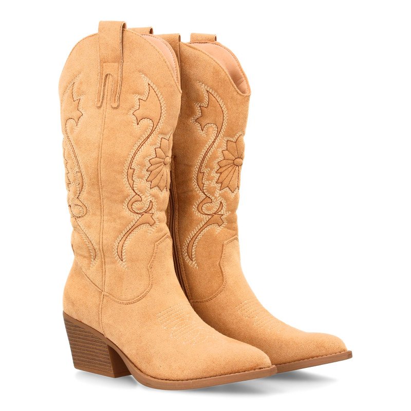 Botas camperas estilo cowboy tacón cubano mujer color beige YY-33