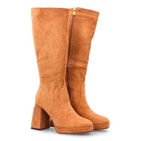 Botas elegantes tacón ancho para mujer color camel 2S-2089
