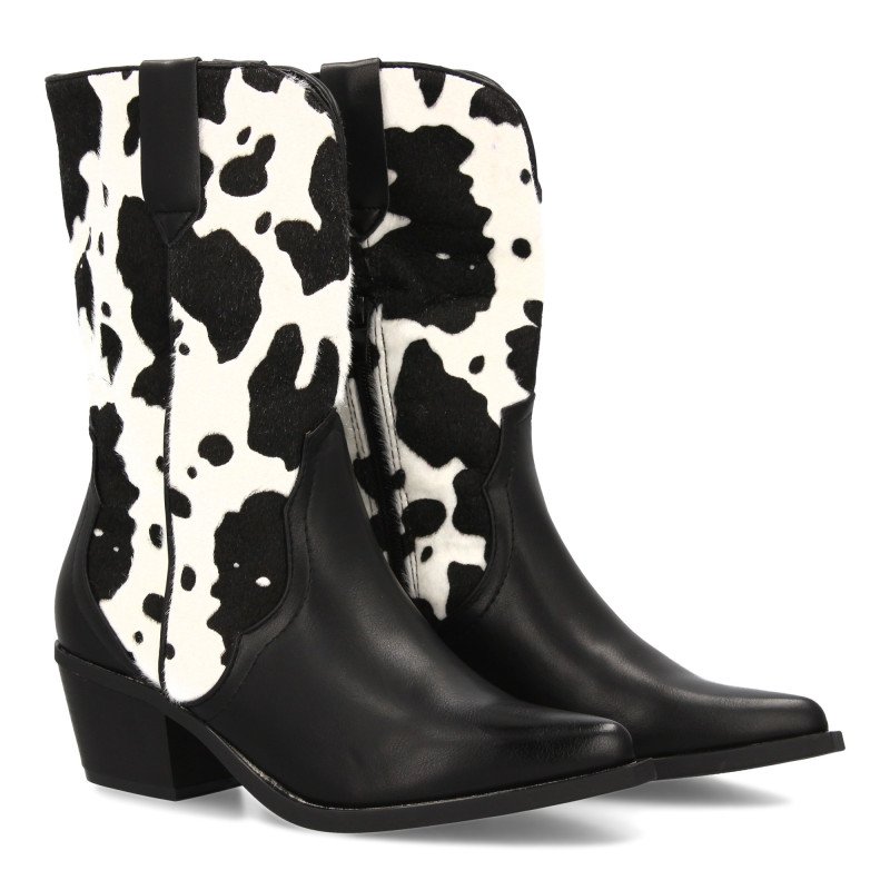 Botas campera estilo cowboy estampado animal de mujer color negro 7693