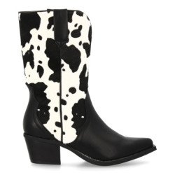 Botas campera estilo cowboy estampado animal de mujer color negro 7693
