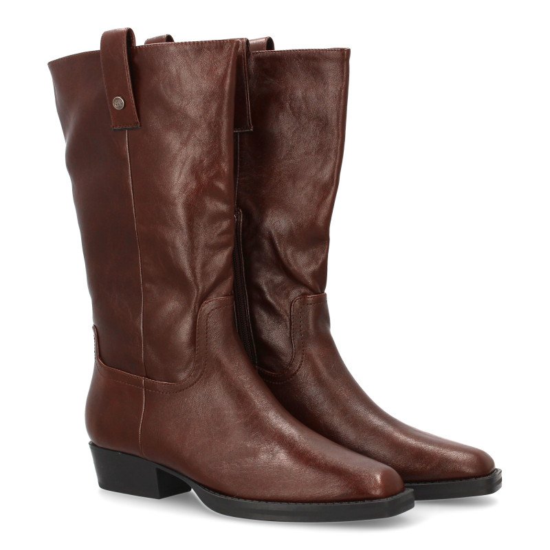 Botas elegantes tacón campero bajo de mujer color marron A-3430