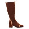 Botas altas planas elegantes de mujer color cafe y rayas A-5410