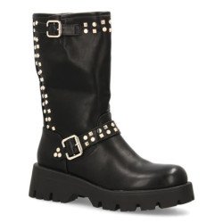 Botas planas estilo moteros tachuelas de mujer color negro A9638