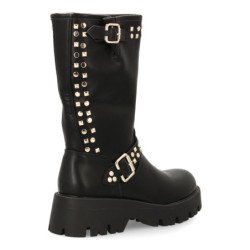 Botas planas estilo moteros tachuelas de mujer color negro A9638