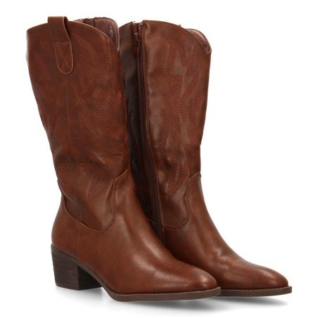Botas camperas lisas caña alta tacón medio mujer color marron YG871