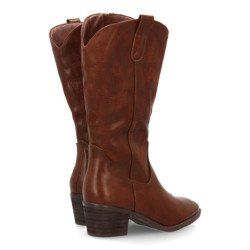 Botas camperas lisas caña alta tacón medio mujer color marron YG871