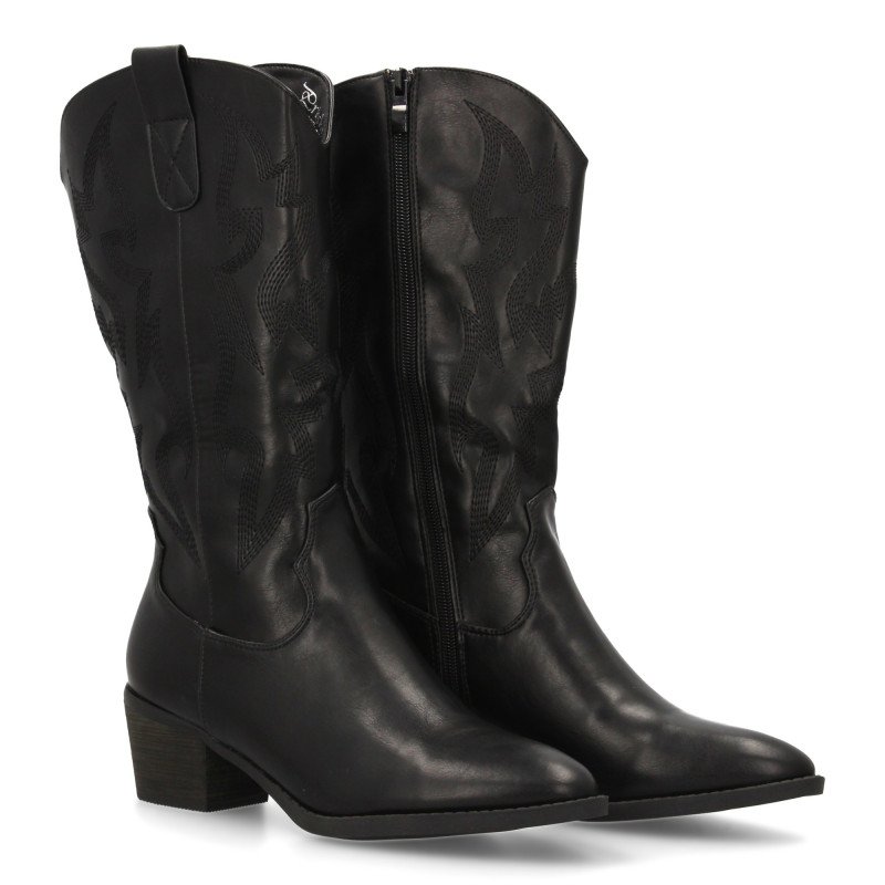 Botas camperas lisas caña alta tacón medio mujer color negro YG871