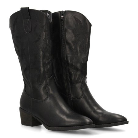 Botas camperas lisas caña alta tacón medio mujer color negro YG871