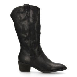 Botas camperas lisas caña alta tacón medio mujer color negro YG871