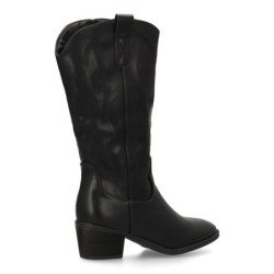 Botas camperas lisas caña alta tacón medio mujer color negro YG871