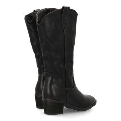 Botas camperas lisas caña alta tacón medio mujer color negro YG871