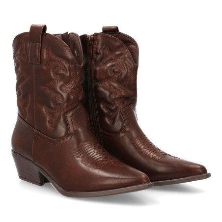 Botines camperos caña baja tacón medio mujer color marron YY-107