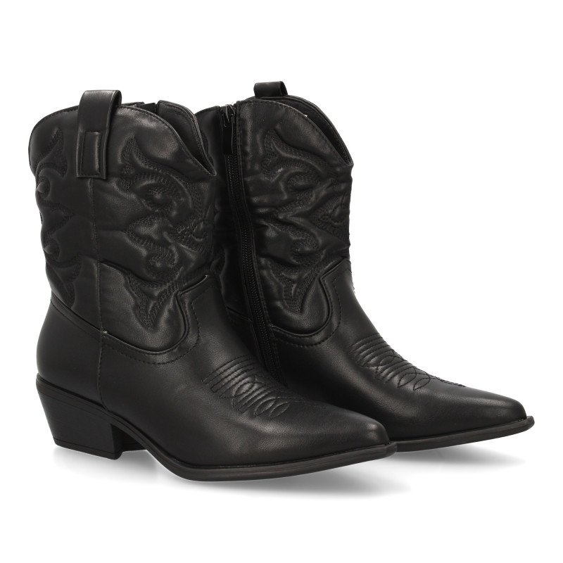 Botines camperos caña baja tacón medio mujer color negro YY-107