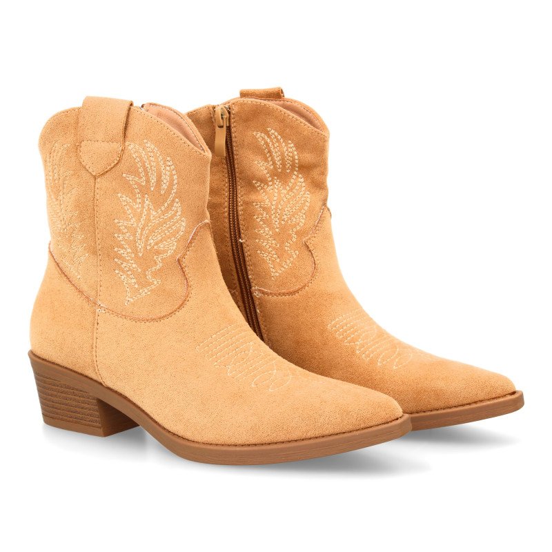 Botines camperos tacón bajo de mujer color beige YY-113