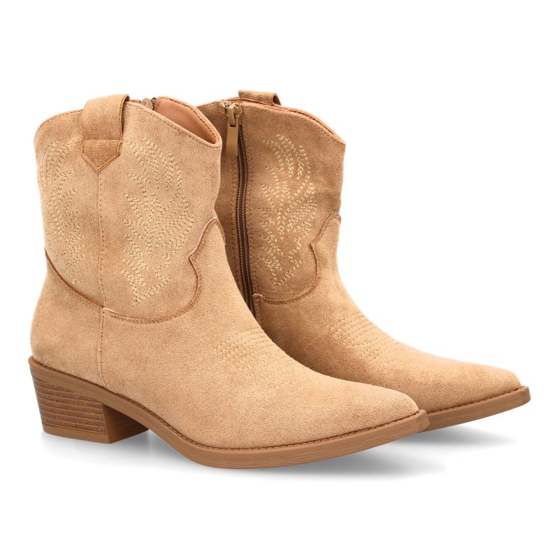 Botines camperos tacón bajo de mujer color kaki YY-113